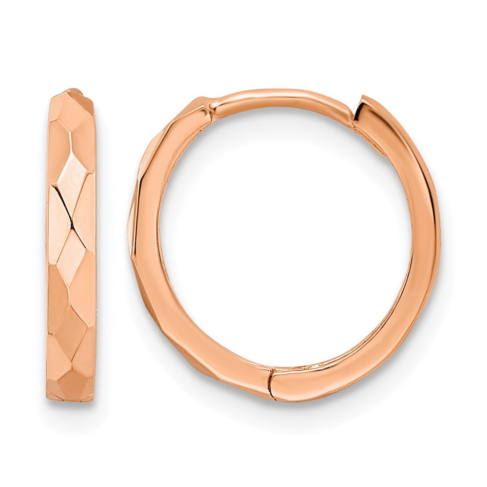 14k Rose Gold Polished Faceted 2x14mm Hinged Hoop Earrings