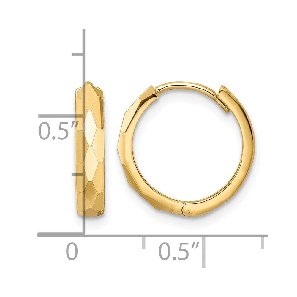 14k Polished Faceted 3x15mm Hinged Hoop Earrings