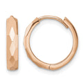 14k Rose Gold Polished Faceted 3x15mm Hinged Hoop Earrings