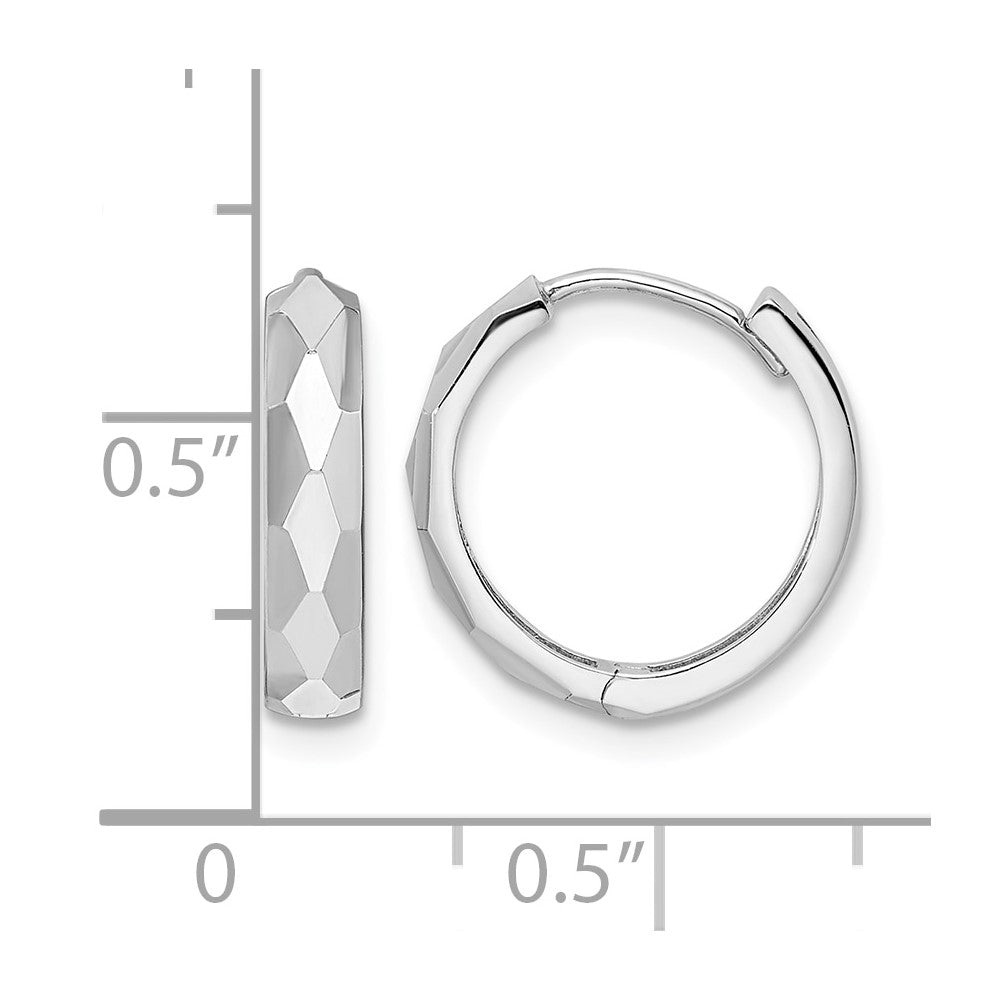 14k White Gold Polished Faceted 3x15mm Hinged Hoop Earrings