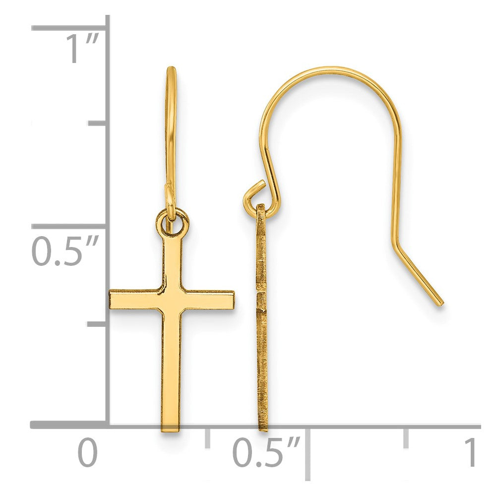 14k Dangle Cross Shepherd Hook Earrings