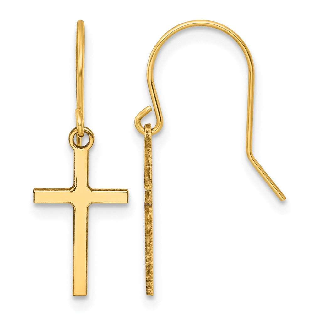 14k Dangle Cross Shepherd Hook Earrings
