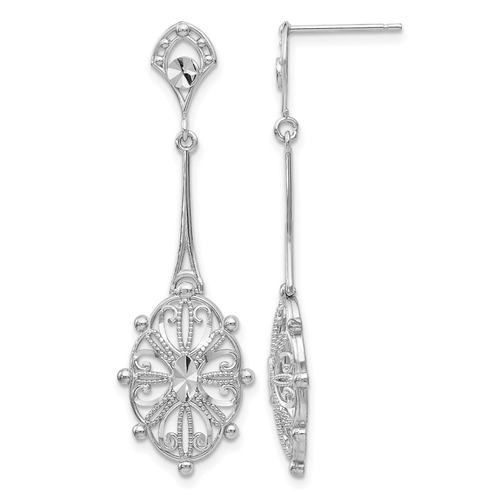14k White Gold Diamond-cut Filigree Earrings