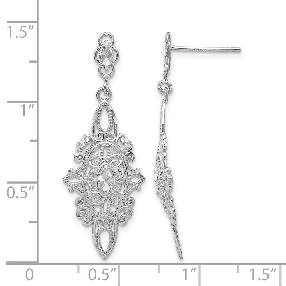14k White Gold Diamond-cut Filigree Dangle Earrings