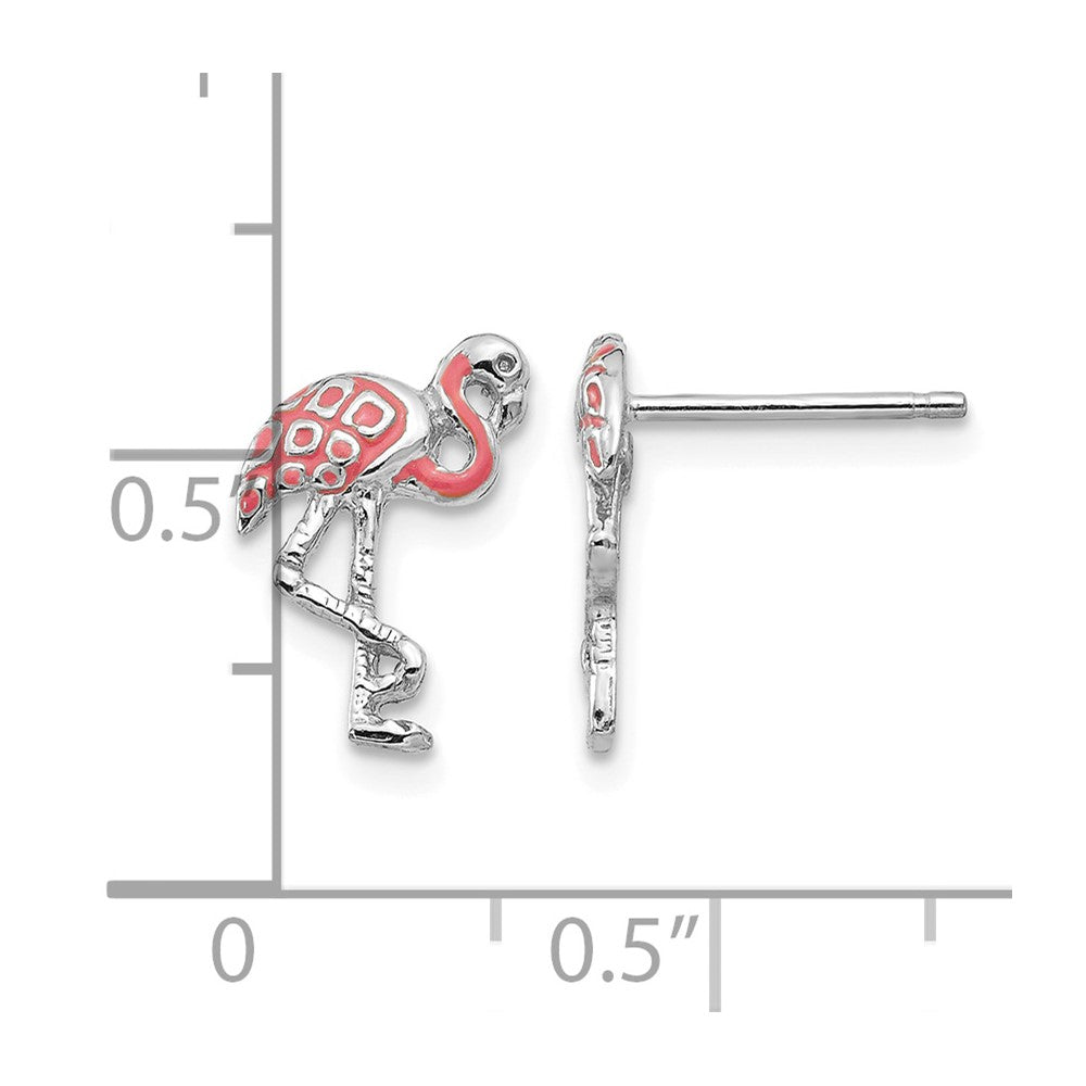 14K White Gold Pink Enameled Flamingo Post Earrings