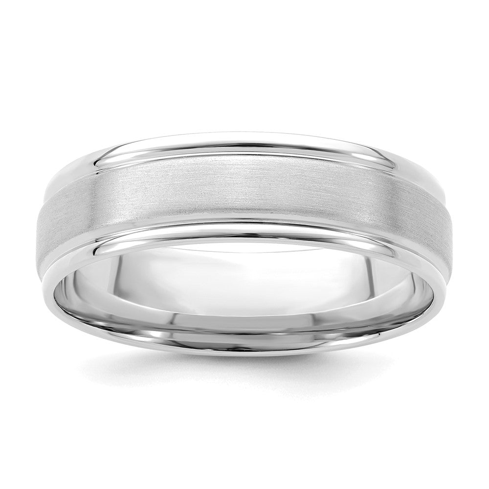 14k White Gold Standard Comfort Fit Brush Satin Fancy Band