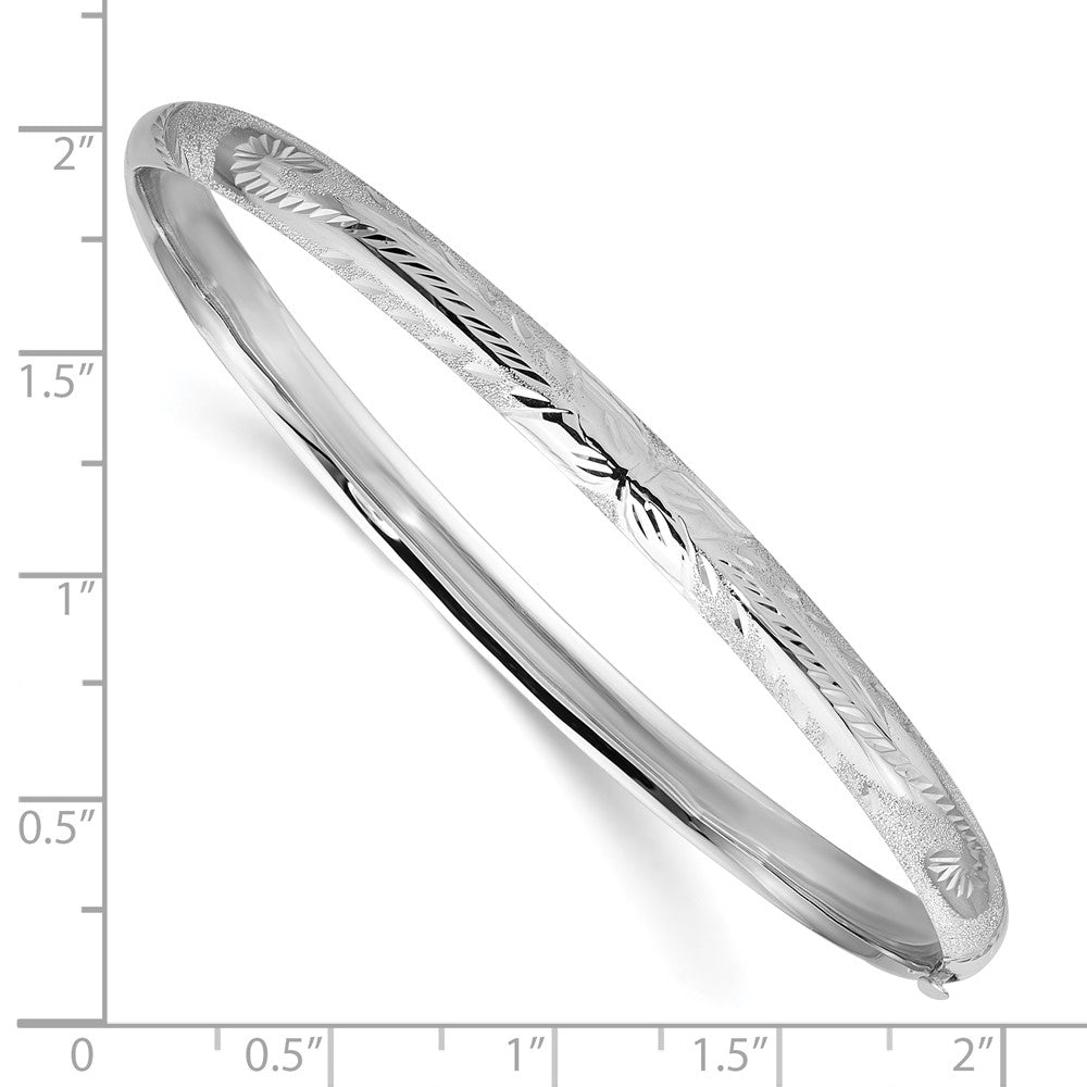 14k 3/16 White Gold Florentine Engraved Hinged Bangle