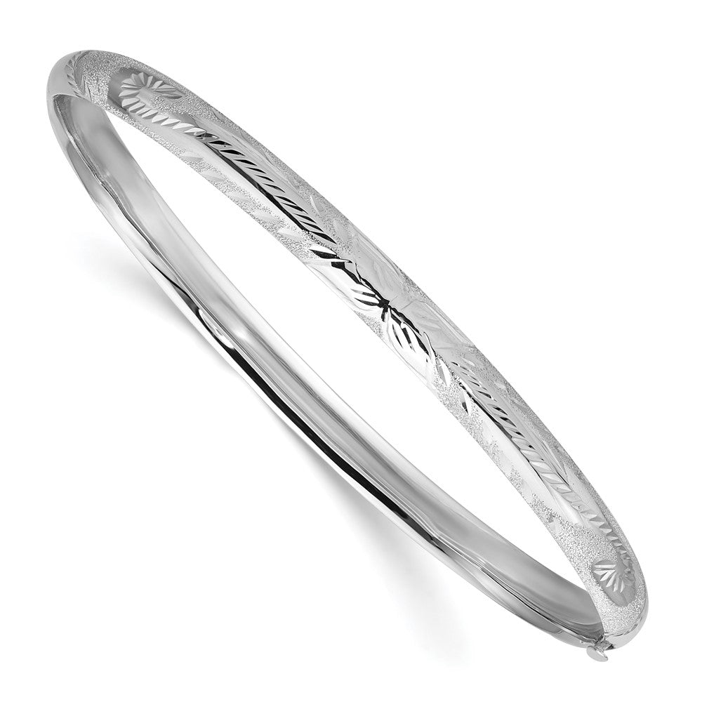 14k 3/16 White Gold Florentine Engraved Hinged Bangle