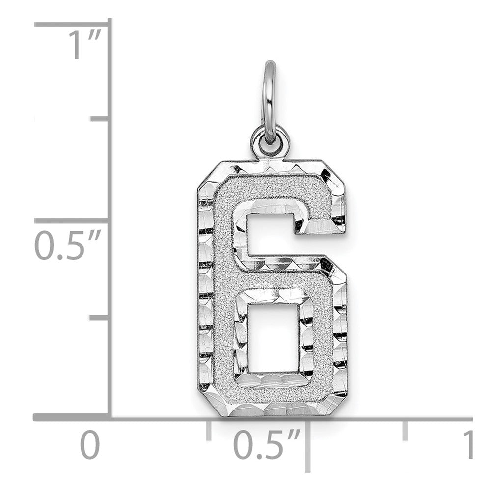 14kw Large Brushed Diamond-cut Number 6 Charm