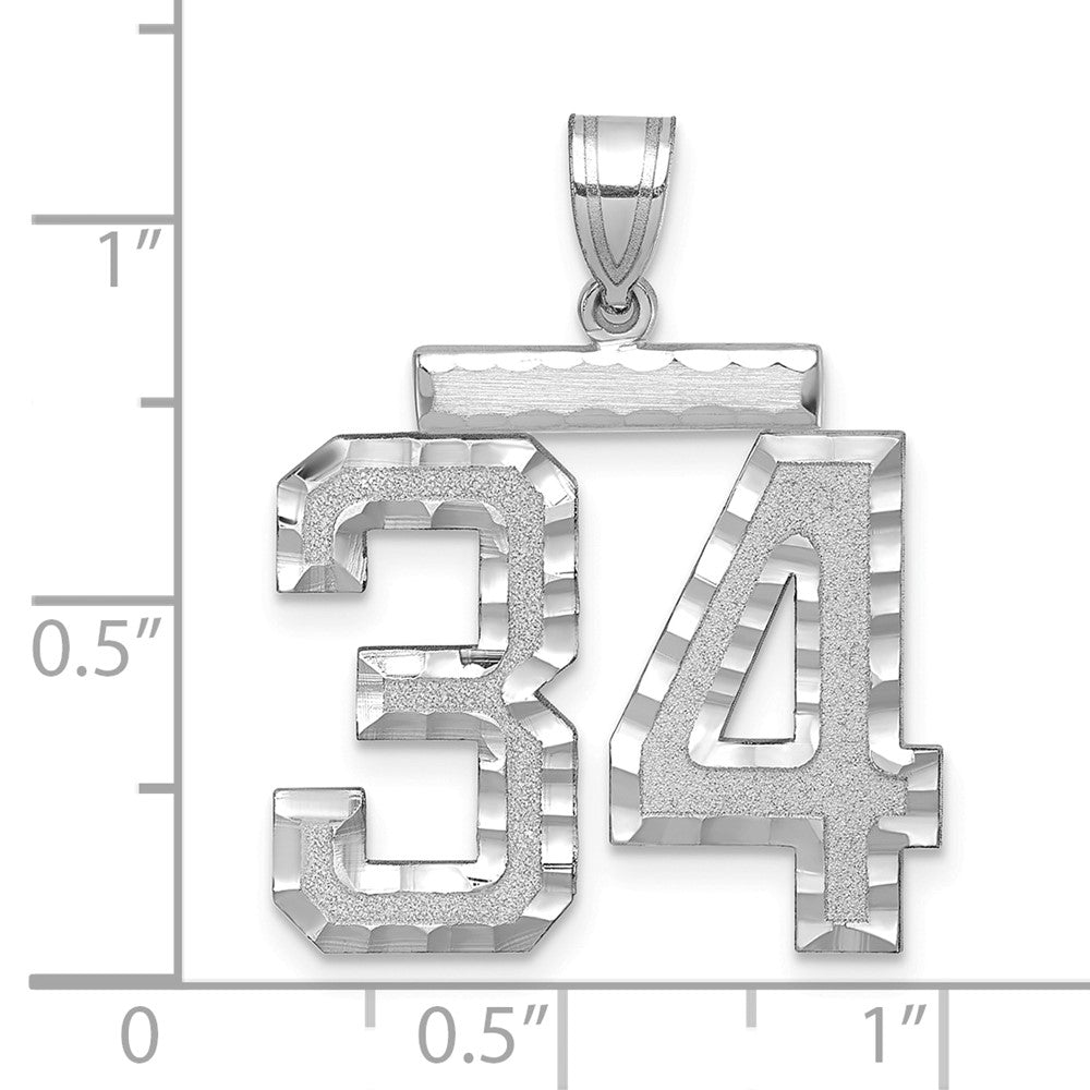 14kw Large Brushed Diamond-cut Number 34 Charm