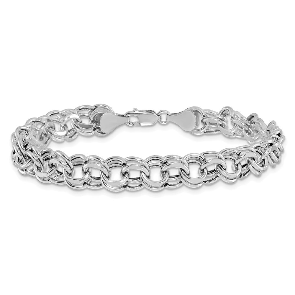 14k White Gold Lite 8mm Double Link Charm Bracelet