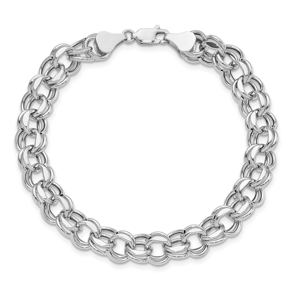 14k White Gold Lite 8mm Double Link Charm Bracelet