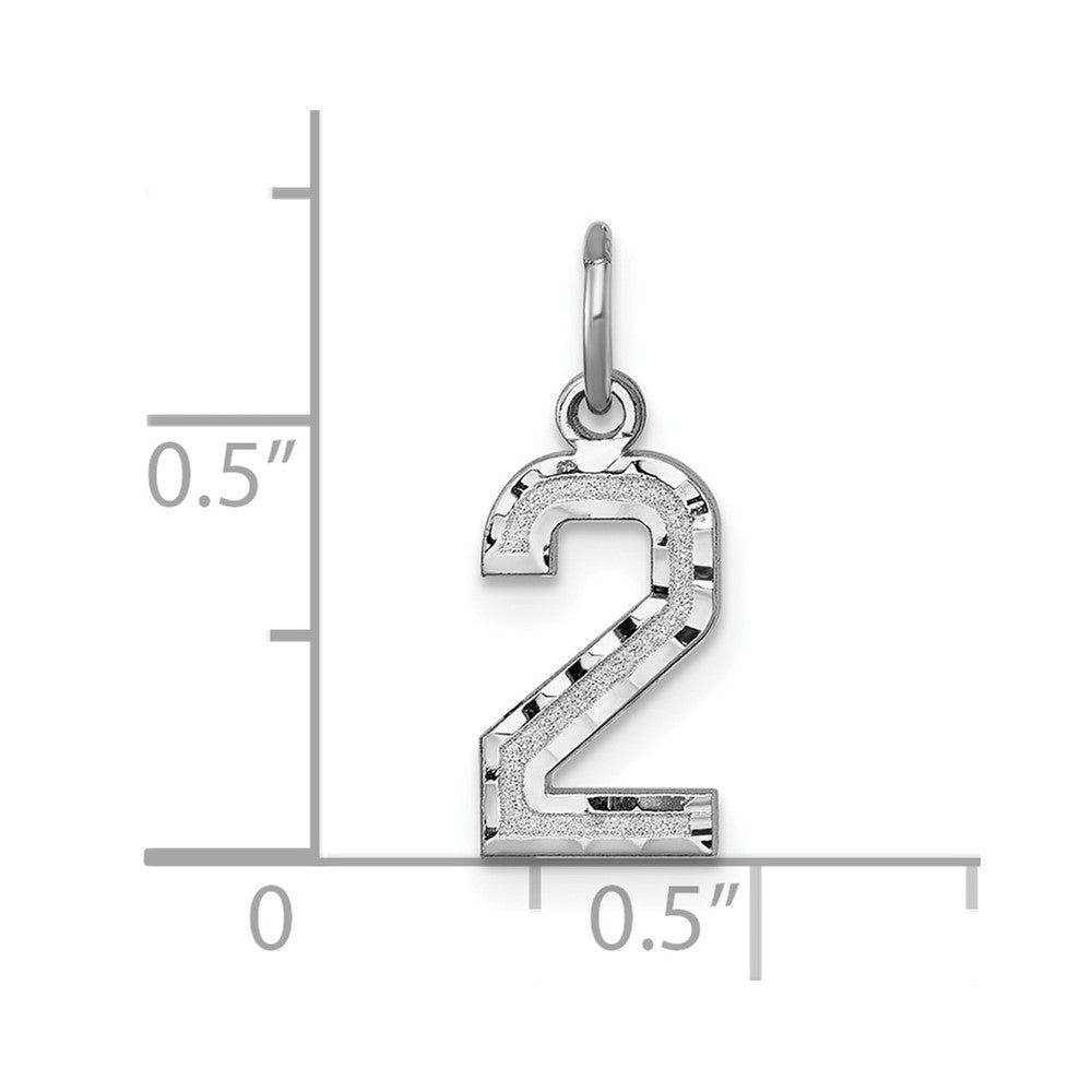 14kw Small Brushed Diamond-cut Number 2 Charm
