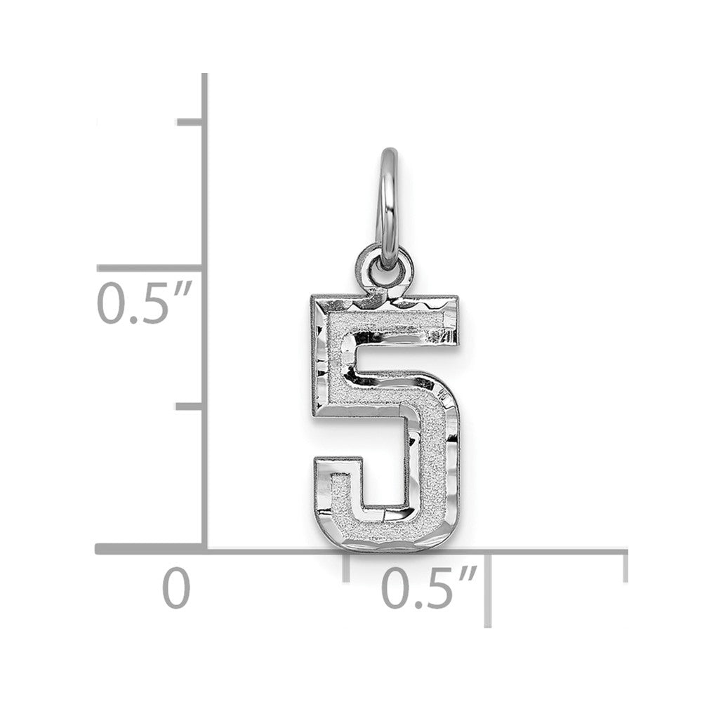 14kw Small Brushed Diamond-cut Number 5 Charm