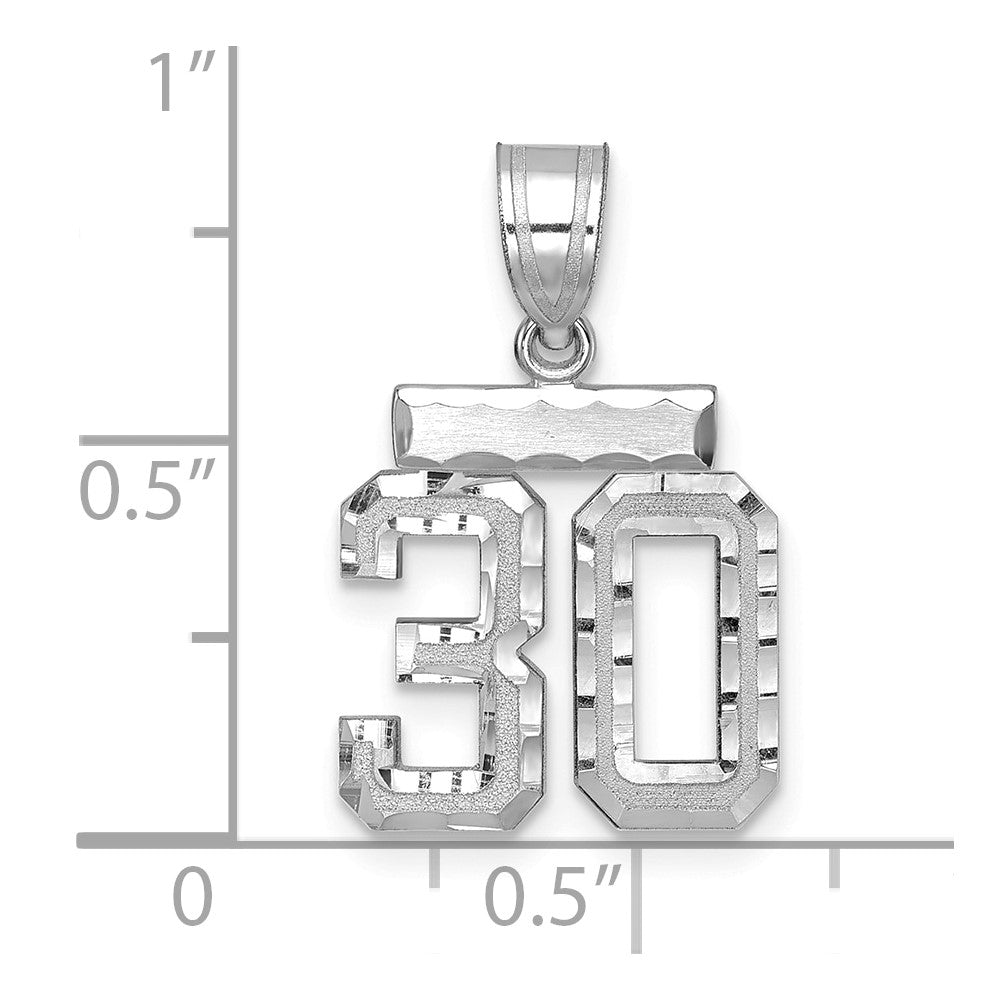 14kw Small Brushed Diamond-cut Number 30 Charm