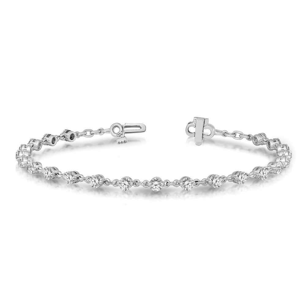 14k White Gold 3mm Round Diamond Bracelet