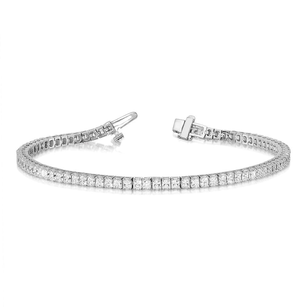14k White Gold 2.5mm Princess 6.6ct VS Diamond Tennis Bracelet