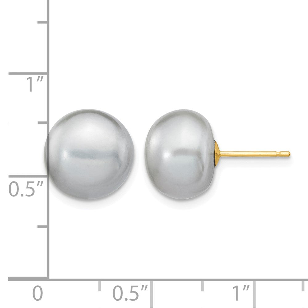 14k 10-11mm Grey Button FW Cultured Pearl Stud Post Earrings