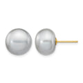 14k 10-11mm Grey Button FW Cultured Pearl Stud Post Earrings