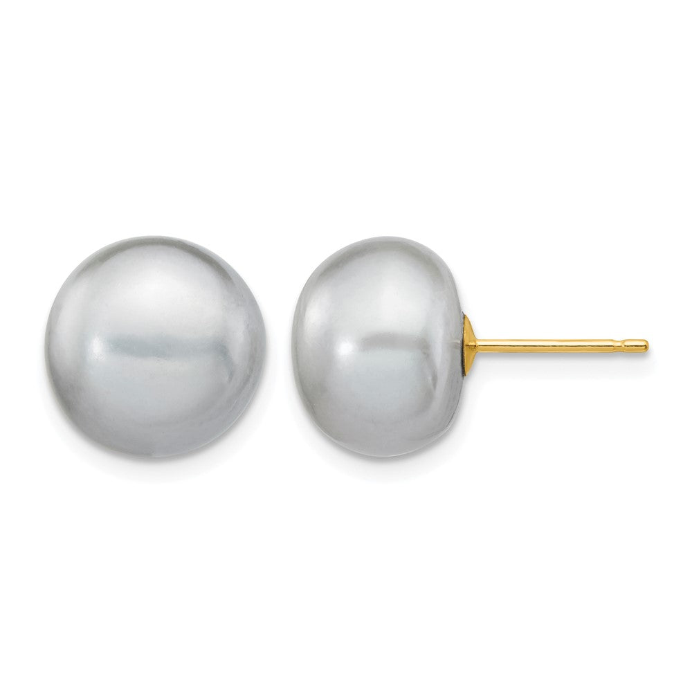 14k 10-11mm Grey Button FW Cultured Pearl Stud Post Earrings