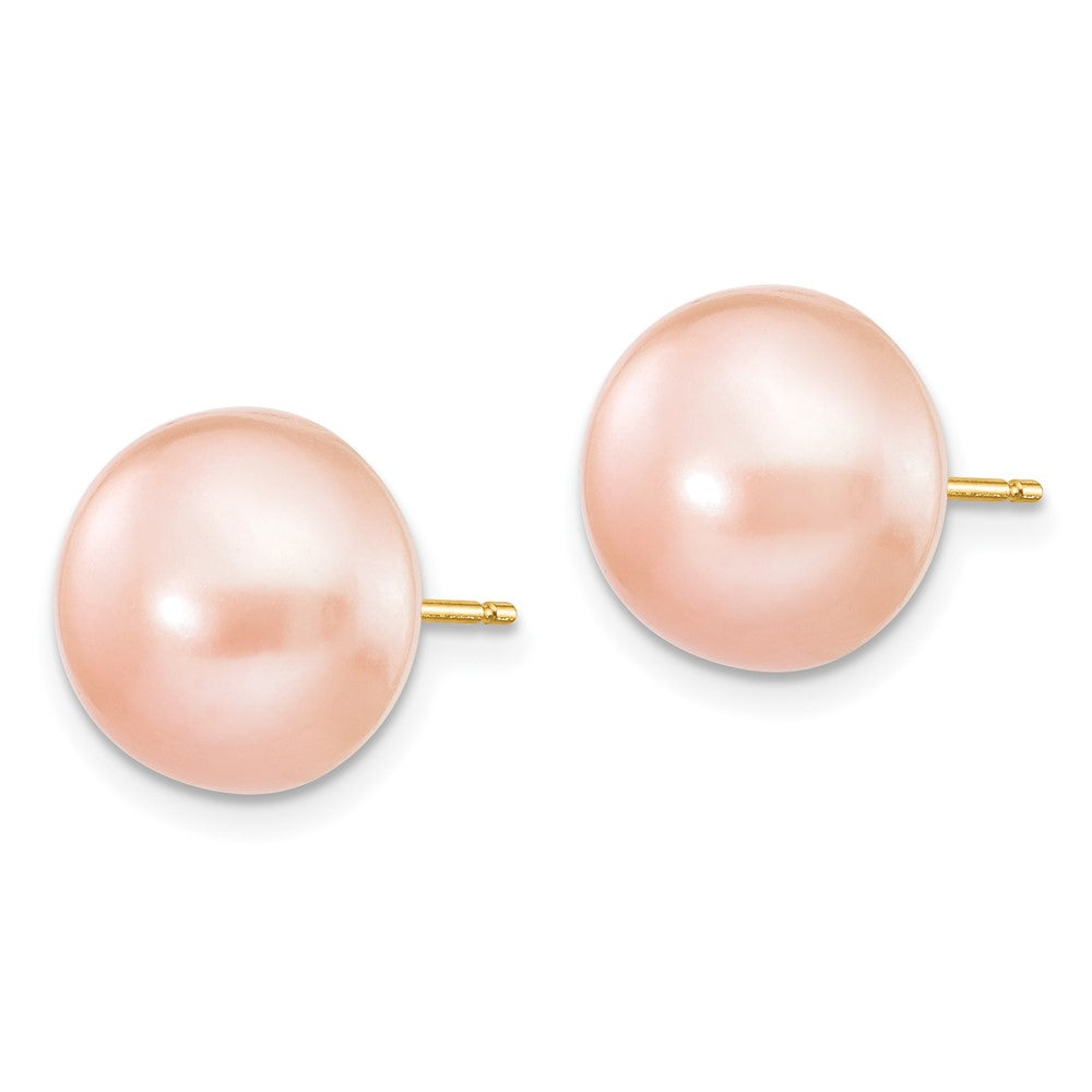 14k 10-11mm Pink Button FW Cultured Pearl Stud Post Earrings
