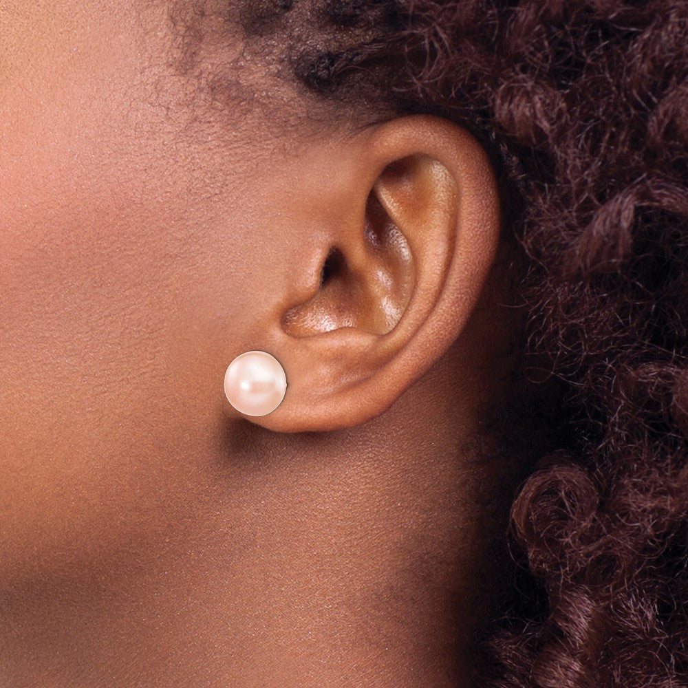 14k 10-11mm Pink Button FW Cultured Pearl Stud Post Earrings