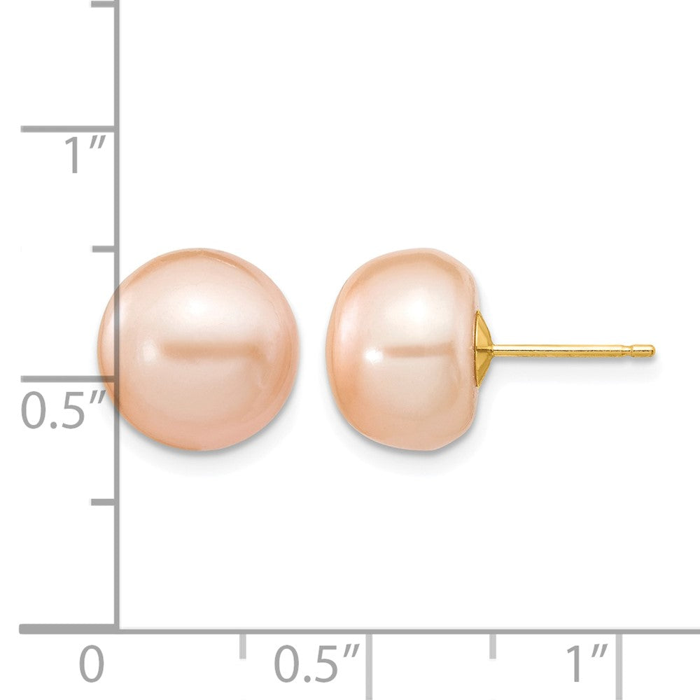 14k 10-11mm Pink Button FW Cultured Pearl Stud Post Earrings