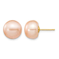 14k 10-11mm Pink Button FW Cultured Pearl Stud Post Earrings
