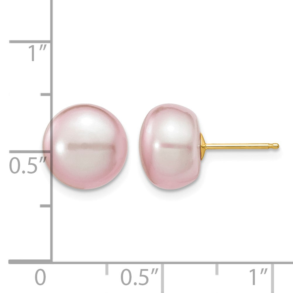 14k 10-11mm Purple Button Freshwater Cultured Pearl Stud Post Earrings