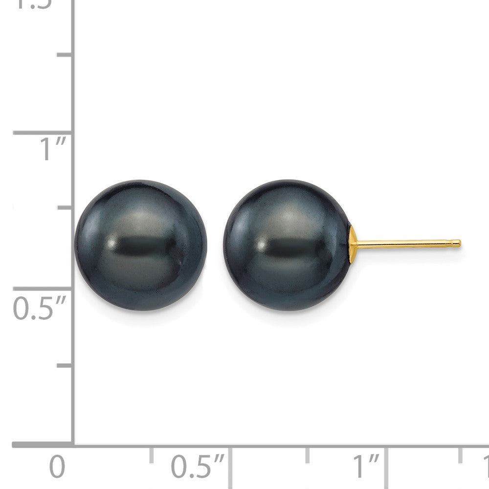 14k 10-11mm Black Round Freshwater Cultured Pearl Stud Post Earrings