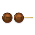 14k 10-11mm Brown Round Freshwater Cultured Pearl Stud Post Earrings