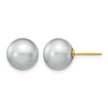 14k 10-11mm Grey Round Freshwater Cultured Pearl Stud Post Earrings