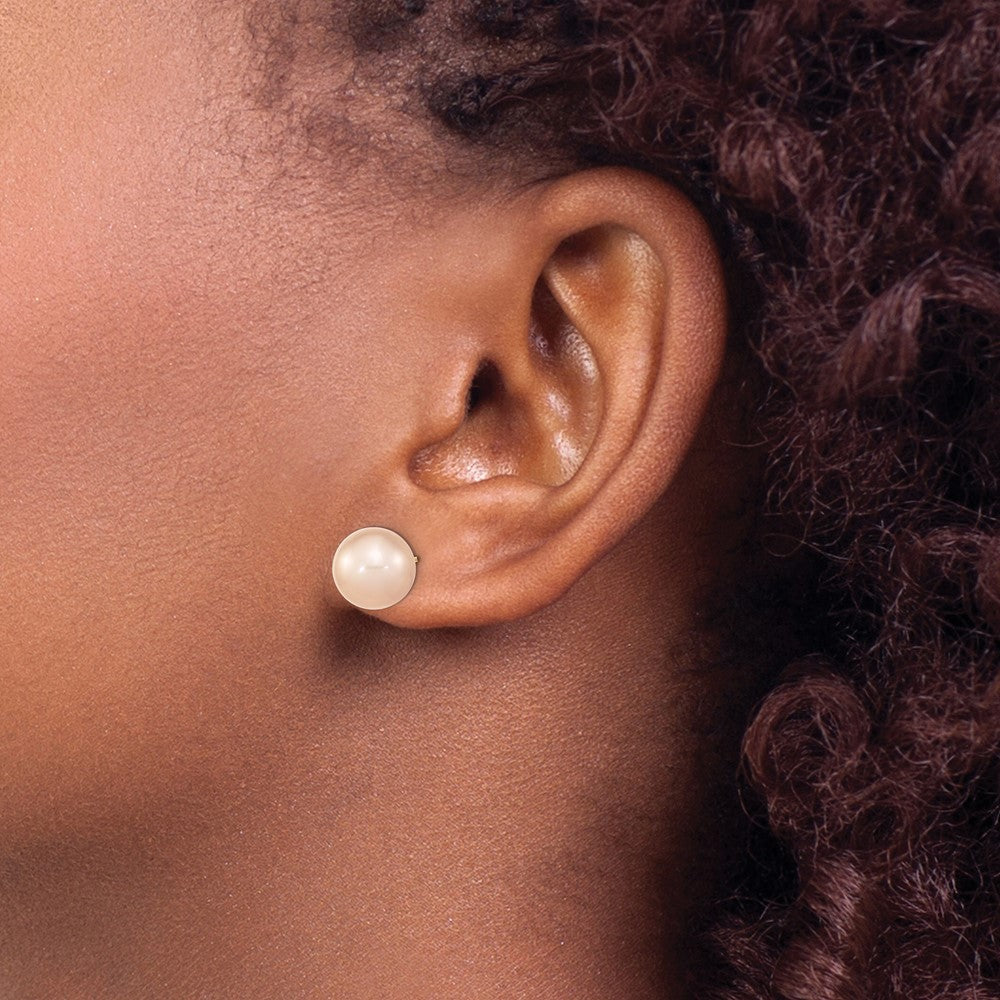 14K 10-11mm Round Pink Freshwater Cultured Pearl Earrings