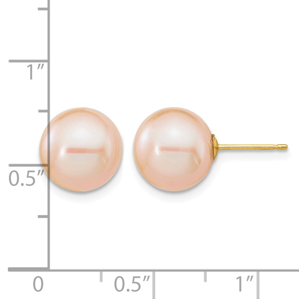 14K 10-11mm Round Pink Freshwater Cultured Pearl Earrings
