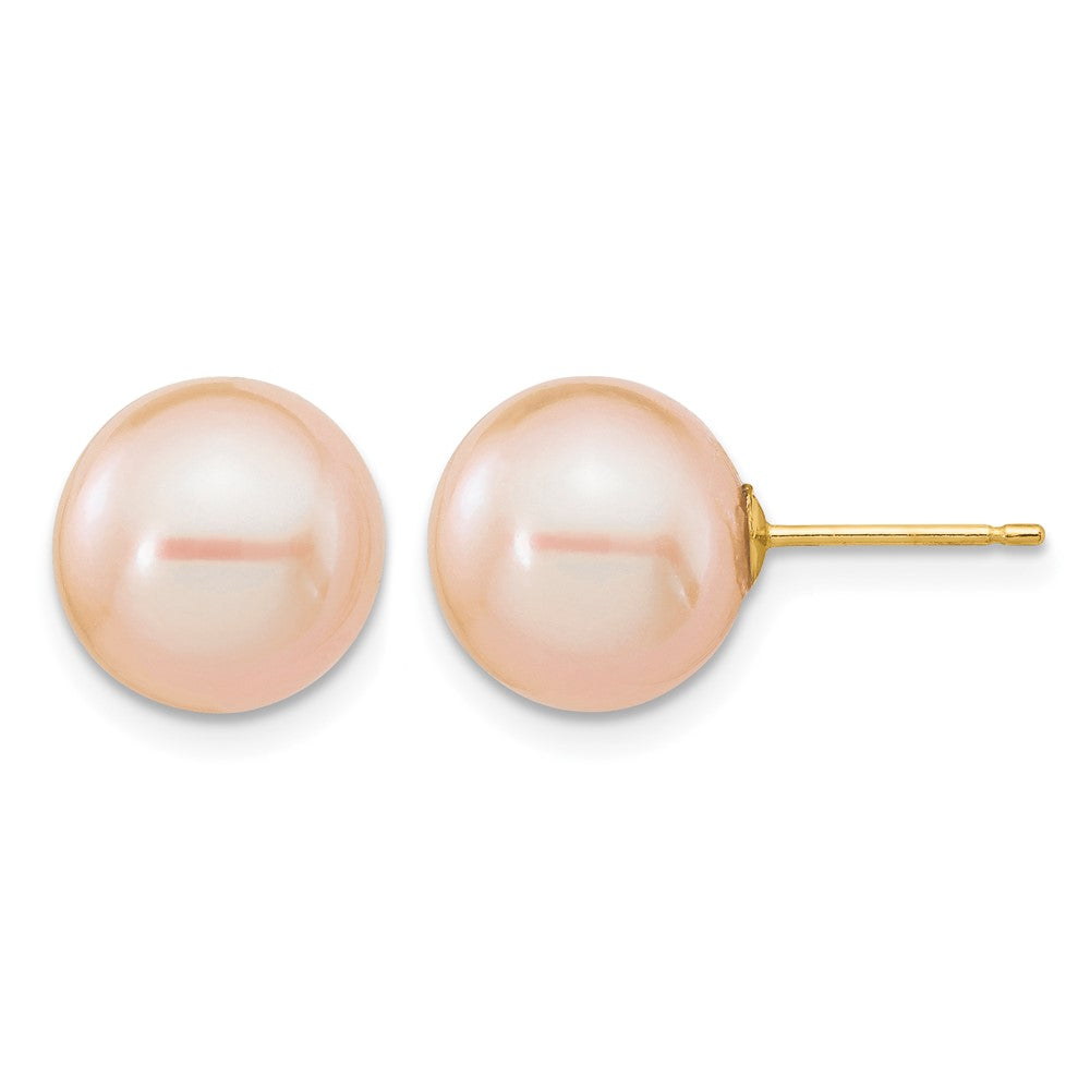 14K 10-11mm Round Pink Freshwater Cultured Pearl Earrings