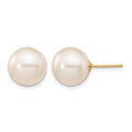 14k 10-11mm White Round Freshwater Cultured Pearl Stud Post Earrings