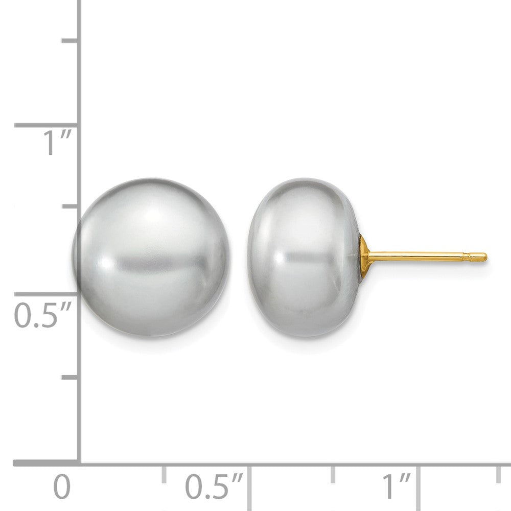 14k 11-12mm Grey Button FW Cultured Pearl Stud Post Earrings