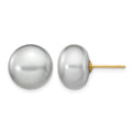14k 11-12mm Grey Button FW Cultured Pearl Stud Post Earrings
