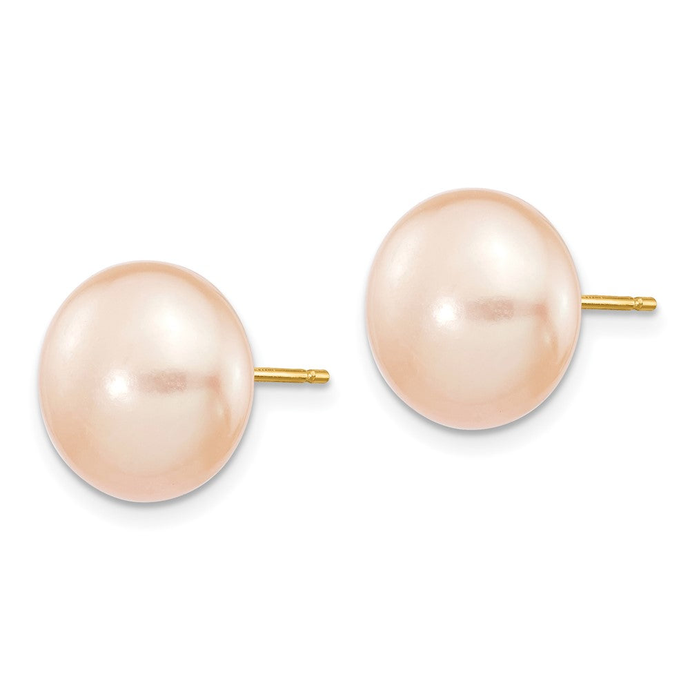 14k 11-12mm Pink Button FW Cultured Pearl Stud Post Earrings