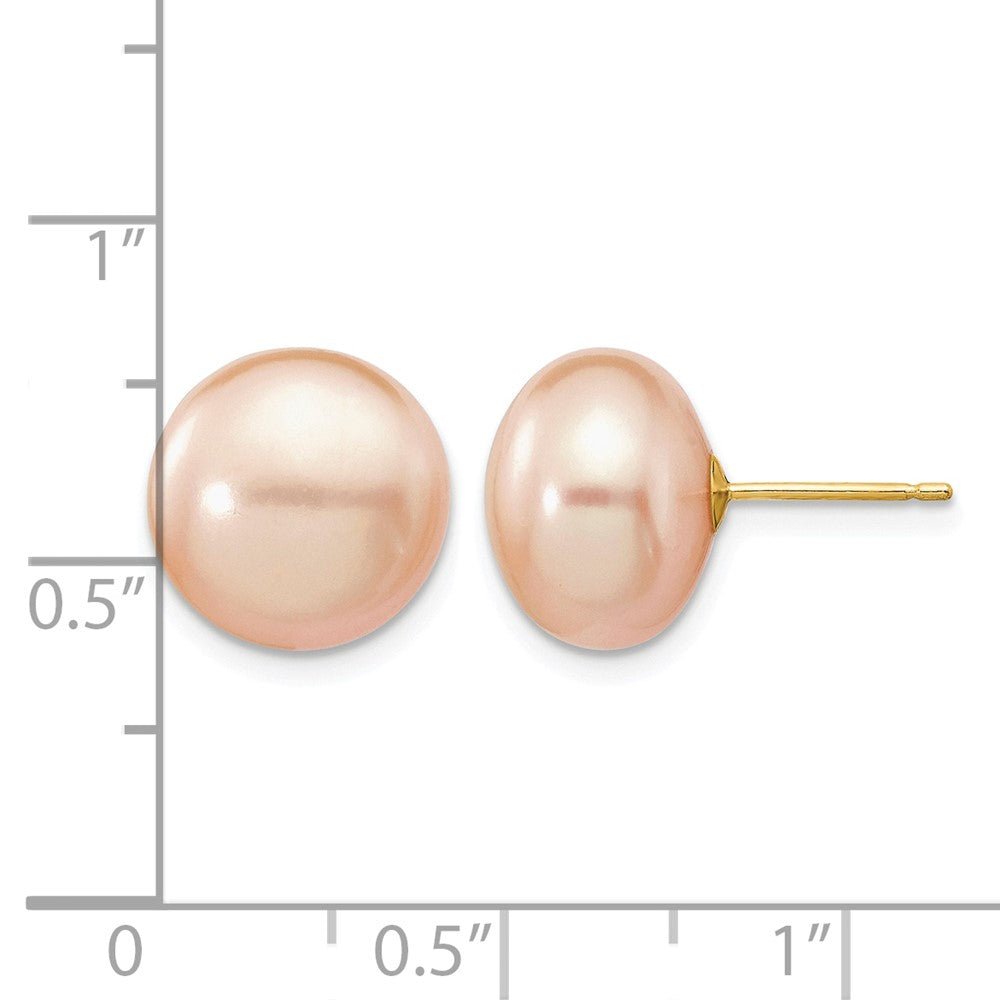 14k 11-12mm Pink Button FW Cultured Pearl Stud Post Earrings