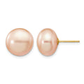 14k 11-12mm Pink Button FW Cultured Pearl Stud Post Earrings