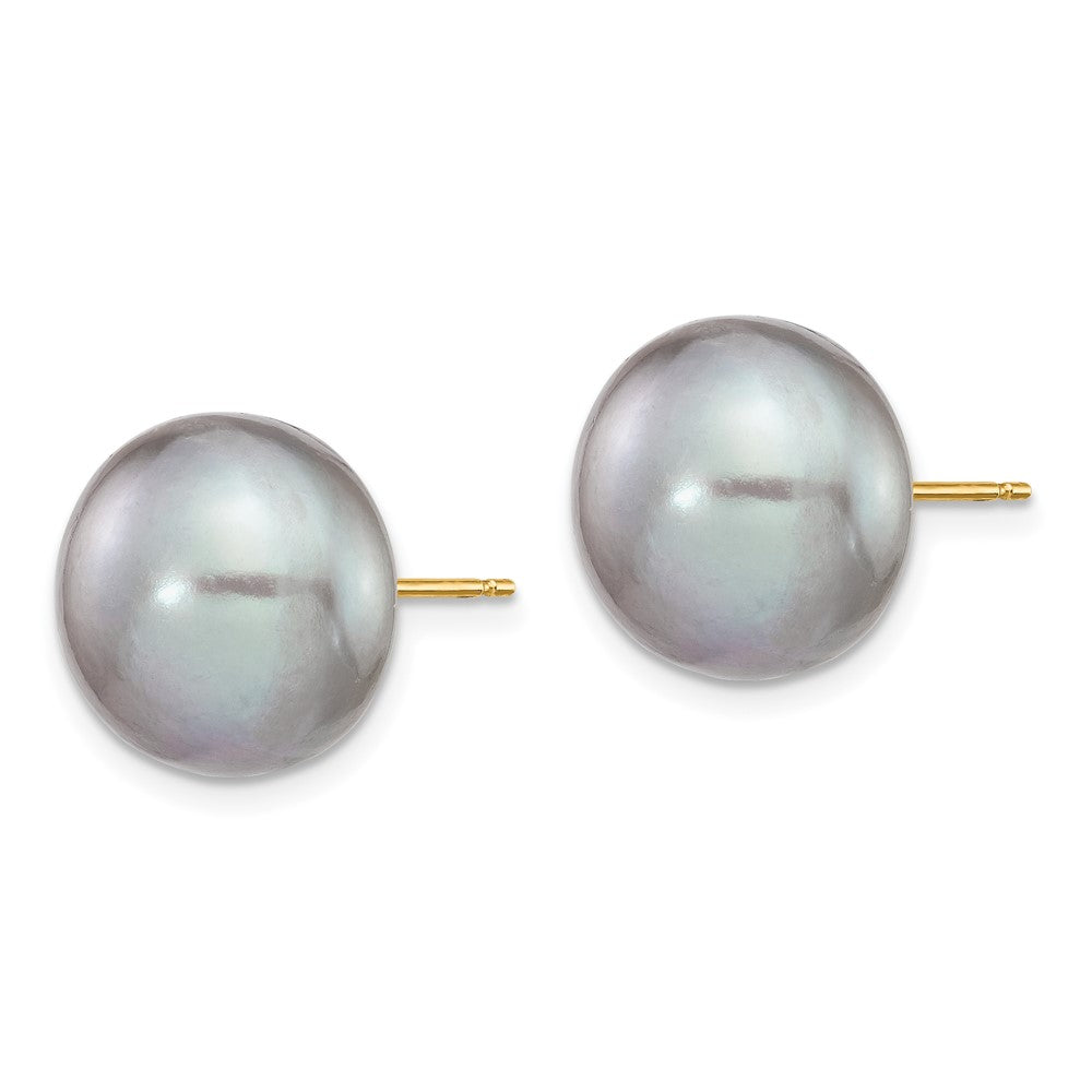 14k 12-13mm Grey Button FW Cultured Pearl Stud Post Earrings