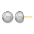 14k 12-13mm Grey Button FW Cultured Pearl Stud Post Earrings
