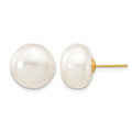 14k 12-13mm White Button Freshwater Cultured Pearl Stud Post Earrings