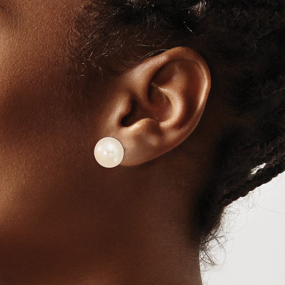 14k 13-14mm White Button Freshwater Cultured Pearl Post Earrings