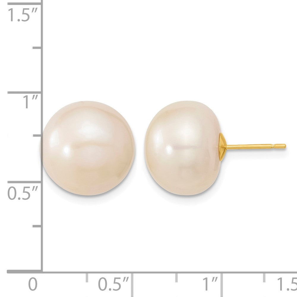 14k 13-14mm White Button Freshwater Cultured Pearl Post Earrings