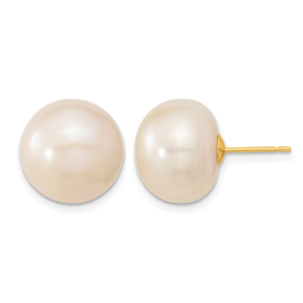 14k 13-14mm White Button Freshwater Cultured Pearl Post Earrings