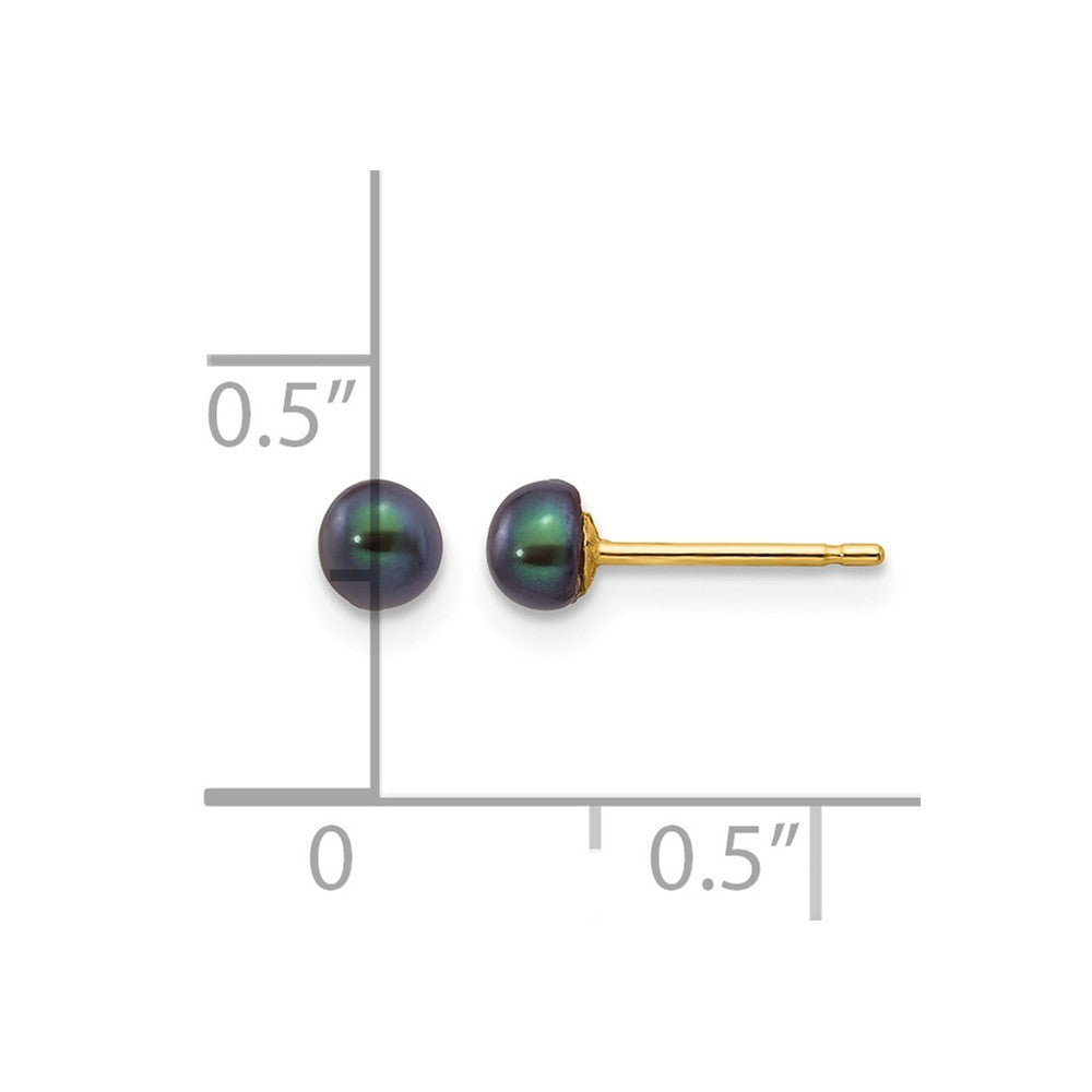 14k 3-4mm Black Button FW Cultured Pearl Stud Post Earrings