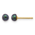 14k 3-4mm Black Button FW Cultured Pearl Stud Post Earrings