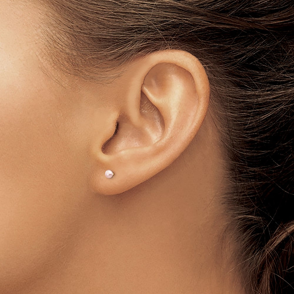 14k 3-4mm Pink Button FW Cultured Pearl Stud Post Earrings